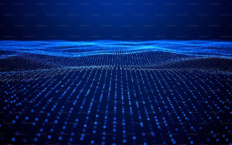Superficie de datos digitales onduladas en tonos azules